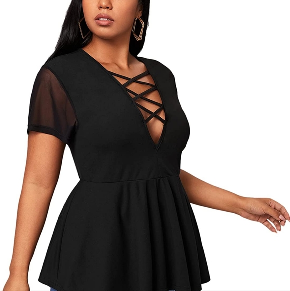 Plus Size plunging neckline blouse - Picture 3 of 4